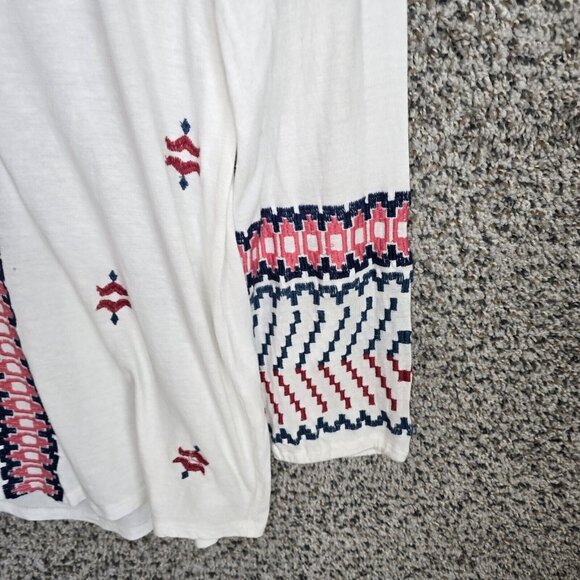Lucky Brand Top Womens Small White Embroidered Boho Neck Tie Tee Casual Ladies - Picture 2 of 8